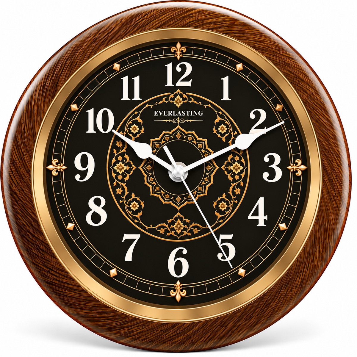 Everlasting 10 Inch Ornate Floral Arabic Numeral Step Movement Green and Golden Ring Wall Clock