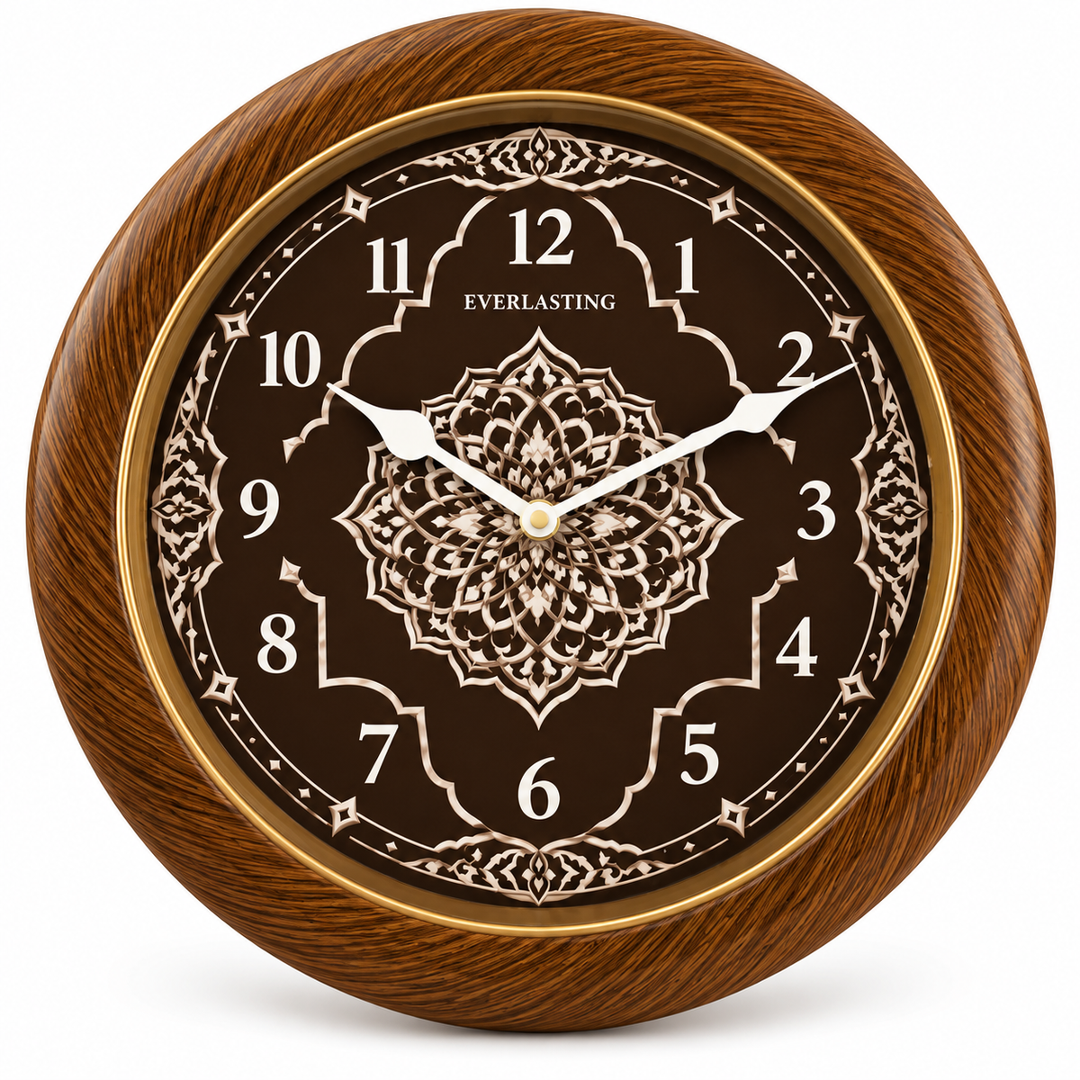 Everlasting 10 Inch Islamic Mandala Design Step Movement Brown and Golden Ring Wall Clock