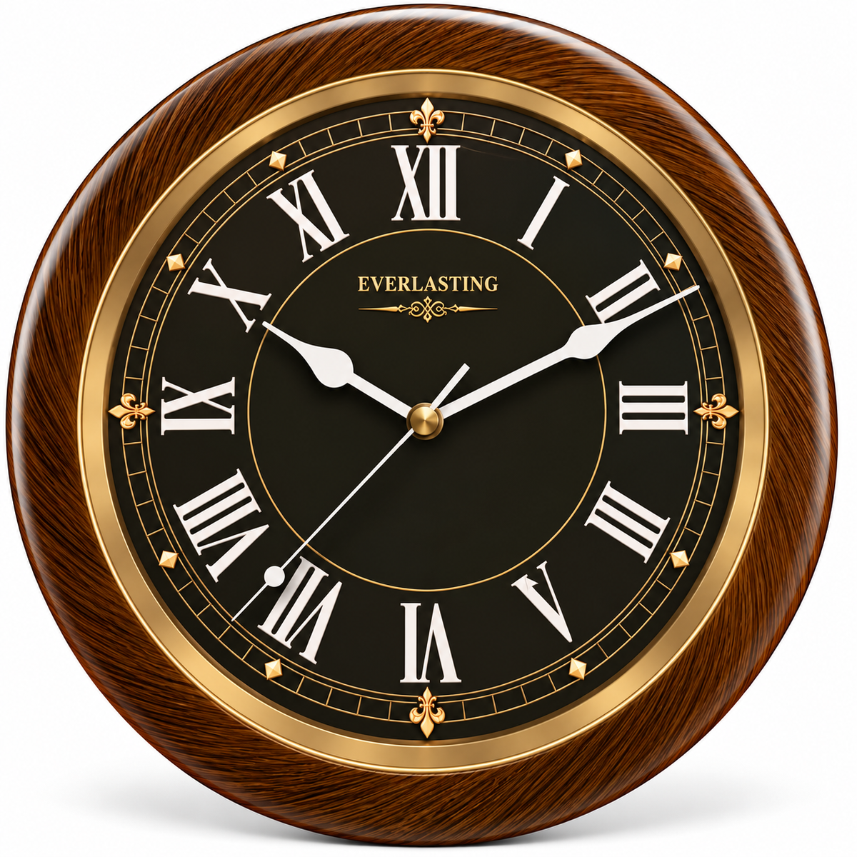 Everlasting 10 Inch Black Roman Numeral Step Movement Brown and Golden Ring Wall Clock