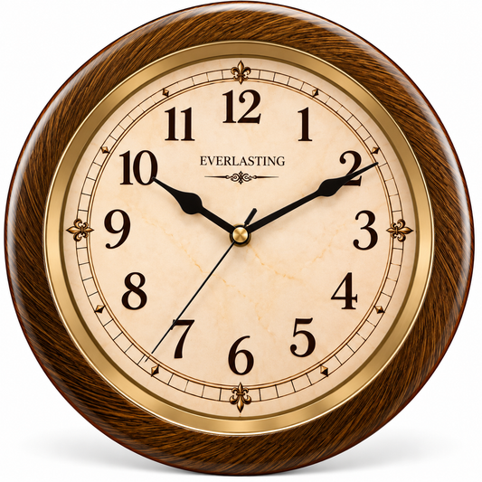 Everlasting 10 Inch Classic Numeral Elegant Dial Step Movement Brown and Golden Ring Wall Clock