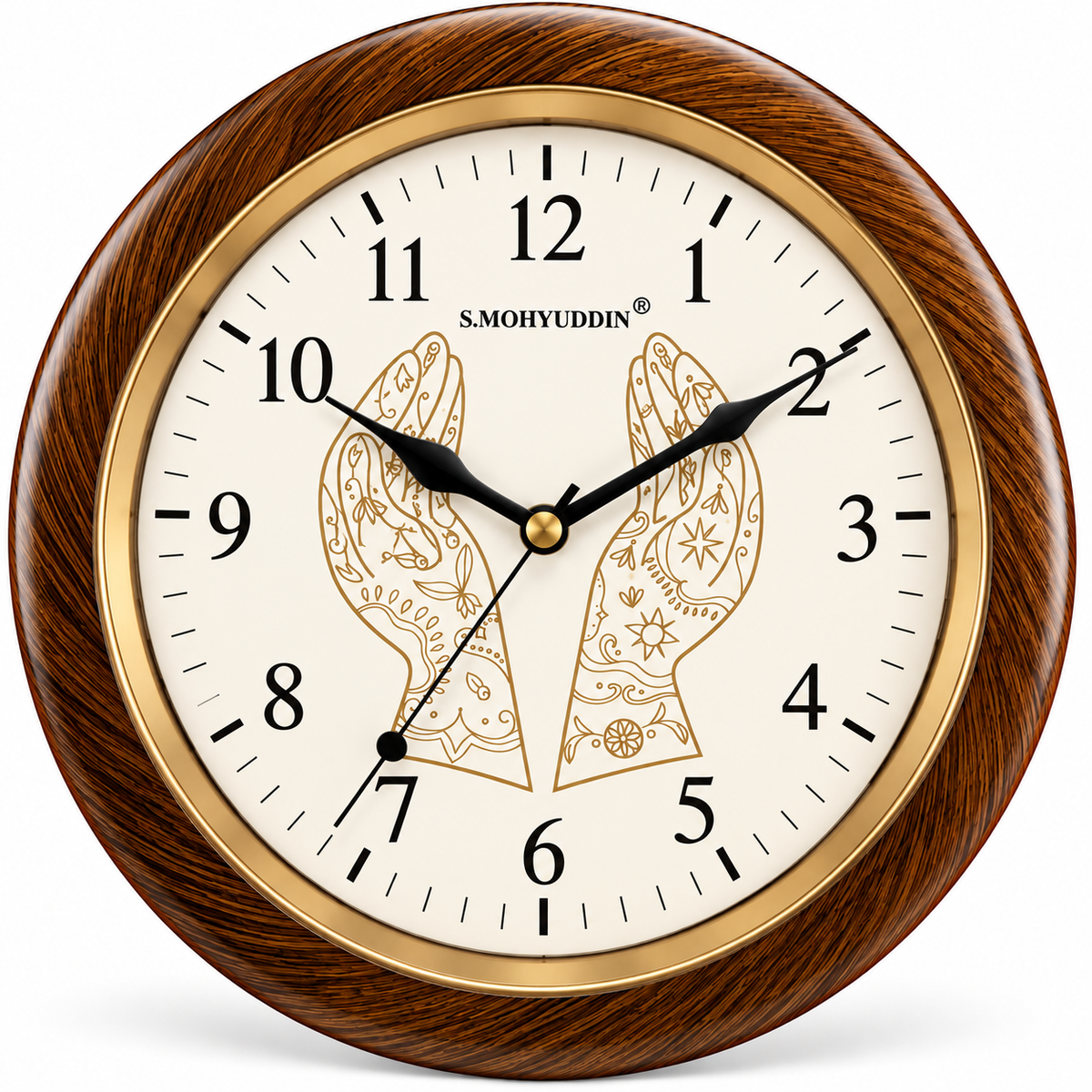 Everlasting 10 Inch Dua Design Step Movement Brown and Golden Ring Wall Clock